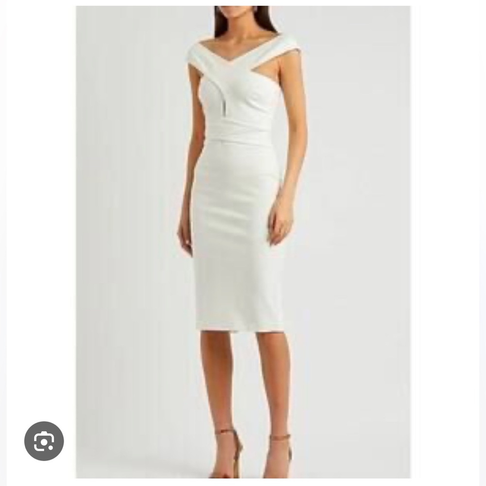 Lavish Alice White Off Shoulder Wrap Ponte Dress Sz 6